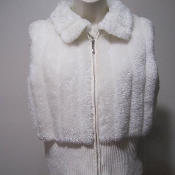 Essentials By Milano Women's Large Double Zip-up Sweater Vest Faux Fur White - Picture 1 of 9